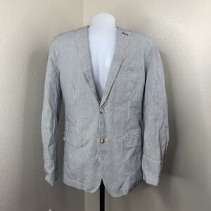 Ben Sherman Pin Stripe Blazer Jacket Coat Gray Blue White Sz L Double Button 2